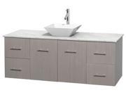Single Bathroom Vanity in Gray Oak with White Carrera Countertop