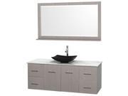 Bathroom Vanity in Gray Oak with Mirror and Black Granite Sink