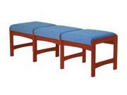 Upholstered Solid Wood Triple Bench w Dark Red Mahogany Finish Watercolor Earth