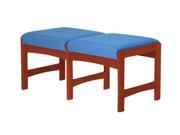 Upholstered Solid Wood Double Bench w Dark Red Mahogany Finish Arch Blue