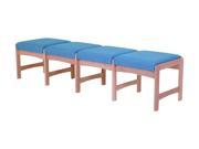 Four Seat Wood Bench w Light Oak Finish Upholstered Seats Arch Blue