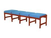 Solid Wood Bench w Dark Red Mahogany Finish 4 Upholstered Seats Arch Blue