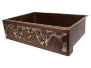 Hammered Copper Kitchen Single Basin Sink with Vineyard Design