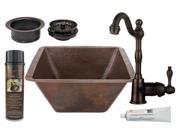 Hammered Copper Square Prep Sink with Faucet and Accessories
