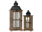 2 Pc Rectangular Lantern Set in Dark Brown Finish