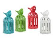 4 Pc Lantern with Bird on Top and Cutout Design in Assorted