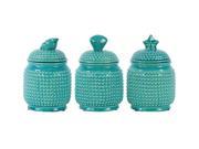 3 Pc Canister with Top Lid Pimpled in Turquoise Gloss Finish