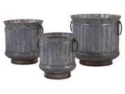 3 Pc Griffin Galvanized Planters with Brass Edging