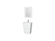 Wyndham Collection Caprice 24 inch Pedestal Bathroom Vanity in Glossy White Acrylic Resin Countertop Integrated Sink and 24 inch Mirror