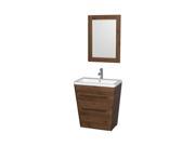 Wyndham Collection Caprice 30 inch Pedestal Bathroom Vanity in Walnut Acrylic Resin Countertop Integrated Sink and 24 inch Mirror
