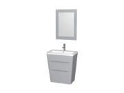 Wyndham Collection Caprice 30 inch Pedestal Bathroom Vanity in Gray Acrylic Resin Countertop Integrated Sink and 24 inch Mirror