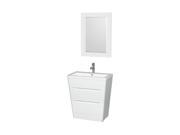 Wyndham Collection Caprice 30 inch Pedestal Bathroom Vanity in Glossy White Acrylic Resin Countertop Integrated Sink and 24 inch Mirror