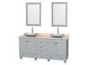 3 Pc Double Avalon White Carrera Marble Sink Bathroom Vanity Set