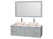60 in. Double Bathroom Vanity in Dove Gray Finish with Mirror