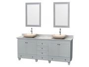 3 Pc Wooden Double Sink Vanity Set in Oyster Gray Finish