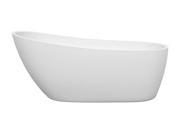 Wyndham Collection Florence 68 inch Freestanding Bathtub in White with Brushed Nickel Drain and Overflow Trim