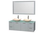 2 Pc Double Bathroom Vanity Set with Arista Ivory Marble Sink