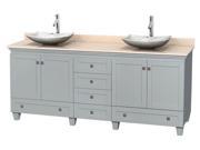 6 Drawer Double Bathroom Vanity with Ivory Marble Countertop