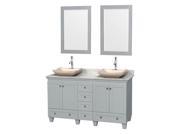 60 in. Double Bathroom Vanity with Avalon Ivory Marble Sinks