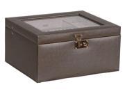 Glass Top Fashion Jewelry Box in Textured Pewter Faux Leather
