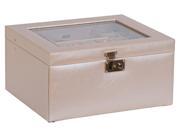 Glass Top Fashion Jewelry Box in Textured Pearl Faux Leather