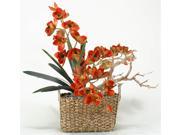 Rust Orchids and Foliage in Rectangle Basket
