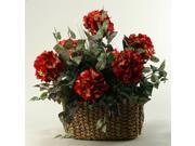 Small Red Hydrangeas in Rectangle Basket with Handles