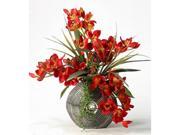 Red Cymbidium Orchids in Silver and Black Ceramic Planter
