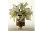 Lilies in Glass Pedestal with Metal Collar