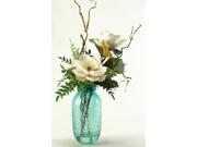 White Magnolia Blooms in Blue Glass Jug