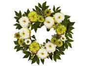 Peony Mum Wreath in Green and White