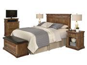 Americana Vintage Queen Full Headboard Two Night Stands Media Chest and Upholstered Bench Distressed natural acacia 5000 5022