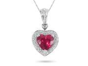 Sterling Silver Lab Created Ruby and Diamond Accent Heart Pendant
