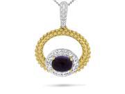 Viola Oval cut Amethyst White Topaz Pendant in Sterling Silver Yellow Plated