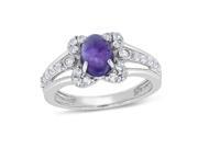 Viola Oval cut Amethyst Cabochon White Topaz Ring in Sterling Silver