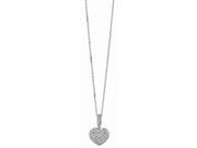 Silver 18 Rhodium Finish 1.1mm Cable Chain Heart Pendant with Clear Cubic Zirconia