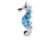 Silver with Rhodium Finish Shiny Created Opal Sea Horse Pendant