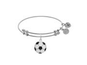 Brass with White Finish Charm with Black White Enamel Soccer Ball on White Angelica Bangle