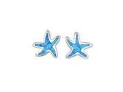 Silver with Rhodium Finish Created Opal Starfish Post Earring