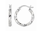 Silver with Rhodium Finish Shiny 3.0x15mm Twisted Hoop Type Earring