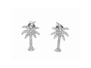 Silver with Rhodium Finish Shiny Palm Tree Sea Life Post Earring with White Cubic Zirconia