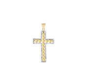 14kt Yellow White Gold Shiny Diamond Cut Fancy Cross with Heart Pendant