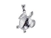 Silver with Rhodium Finish Shiny Textured Turtle Sea Life Pendant
