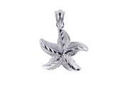 Silver with Rhodium Finish Shiny Textured Starfish Sea Life Pendant