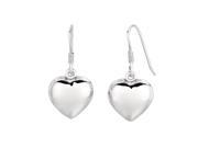 Silver with Rhodium Finish Shiny Puffed Heart Shape Dangle Earring