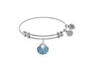 Brass with White Finish Charm with Created Opal on White Angelica Bangle
