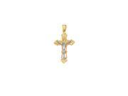 14k Yellow White Gold Shiny Textured Fancy Cross with White Figurine