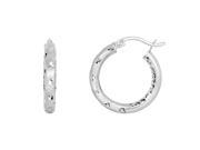 Silver with Rhodium Finish Shiny Diamond Cut Round Hoop Earring