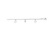 Silver 11 with Rhodium Finish Shiny Oval Link Anklet Peace Charm