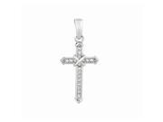 Silver with Rhodium Finish Shiny Small Cross Pendant with White Cubic Zirconia
